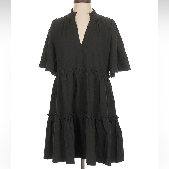 Tuckernuck Black Tiered Crepe Crawford Dress with Stand Collar. - Picture 3 of 6